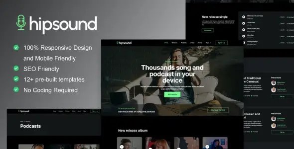 Hipsound – Music Streaming & Podcast Elementor Template Kit